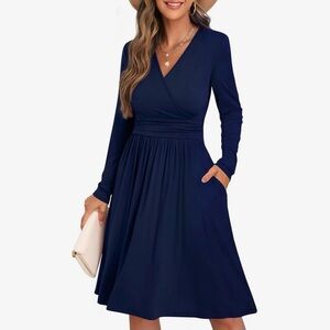 Chic Long Sleeve Navy Dress